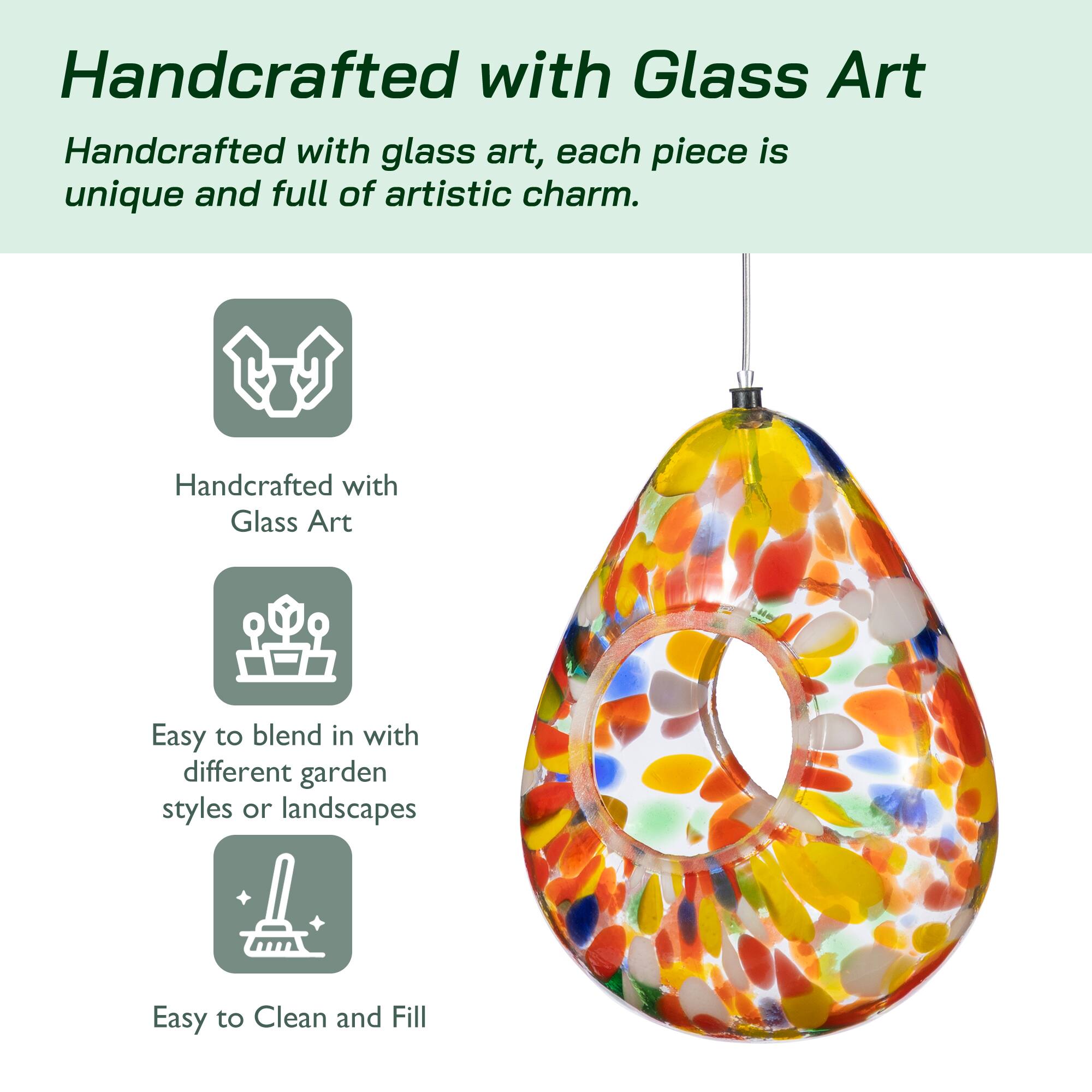 Glitzhome® 6.75" Glass Water Drop Hanging Orange Dots Birdfeeder